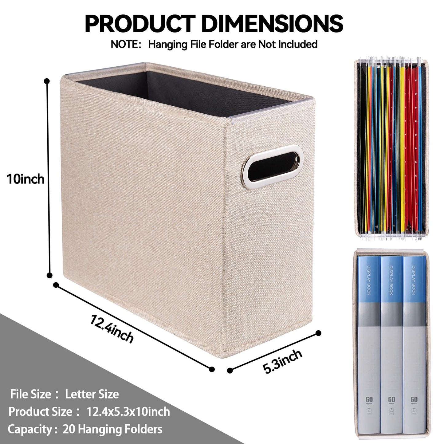 ComfortKeeper 6 Pack Letter Size File Storage Box Collapsible，Fabric Hanging File Folders Organizer, Portable Office Document Holder with Metal Handle, Smooth PVC Rails, Beige