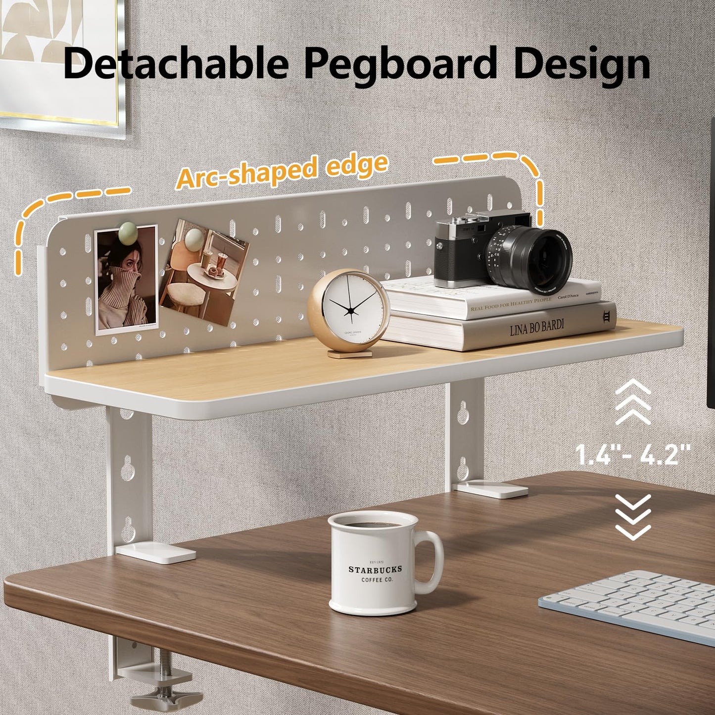 JYLH JOYSEEKER 3 in 1 Clamp-on 22"×7.5" Desk Extender, Heavy-Duty Side/Top Desk Organizer Shelf, Adjustable Desktop Storage for Office Accessories, Monitor and Laptop Riser, Pegboard Included