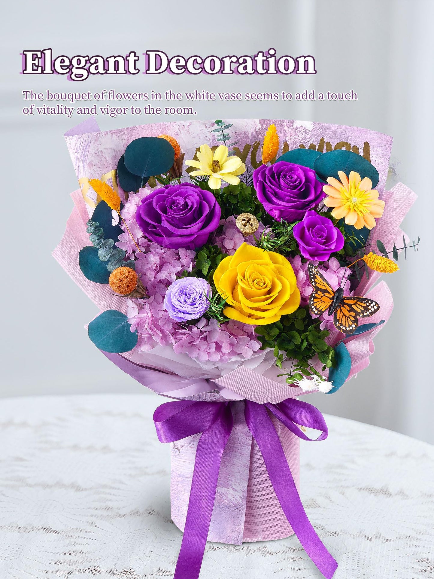 Beaulasting Roses Mothers Day Flowers for Delivery Prime Forever Flowers Mom Preserved Roses Bouquets Flower Birthday Gifts for Women Anniversary Graduation Gifts for Her, Purple