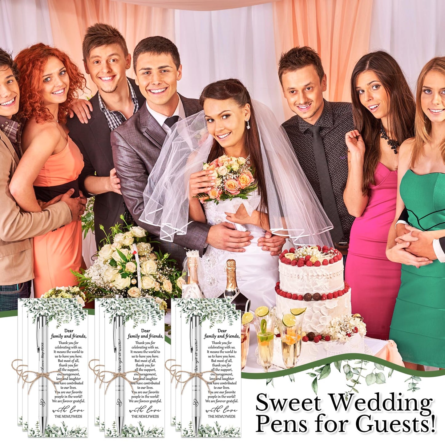 Humyoun 50 Sets Wedding Favors for Guests Includes 50 Black Ink Retractable Ballpoint Pen 50 Thank You Cards 50 Organza Bag with Hemp Rope Bridal Shower Favors Bridal Shower Gifts for Party Supplies