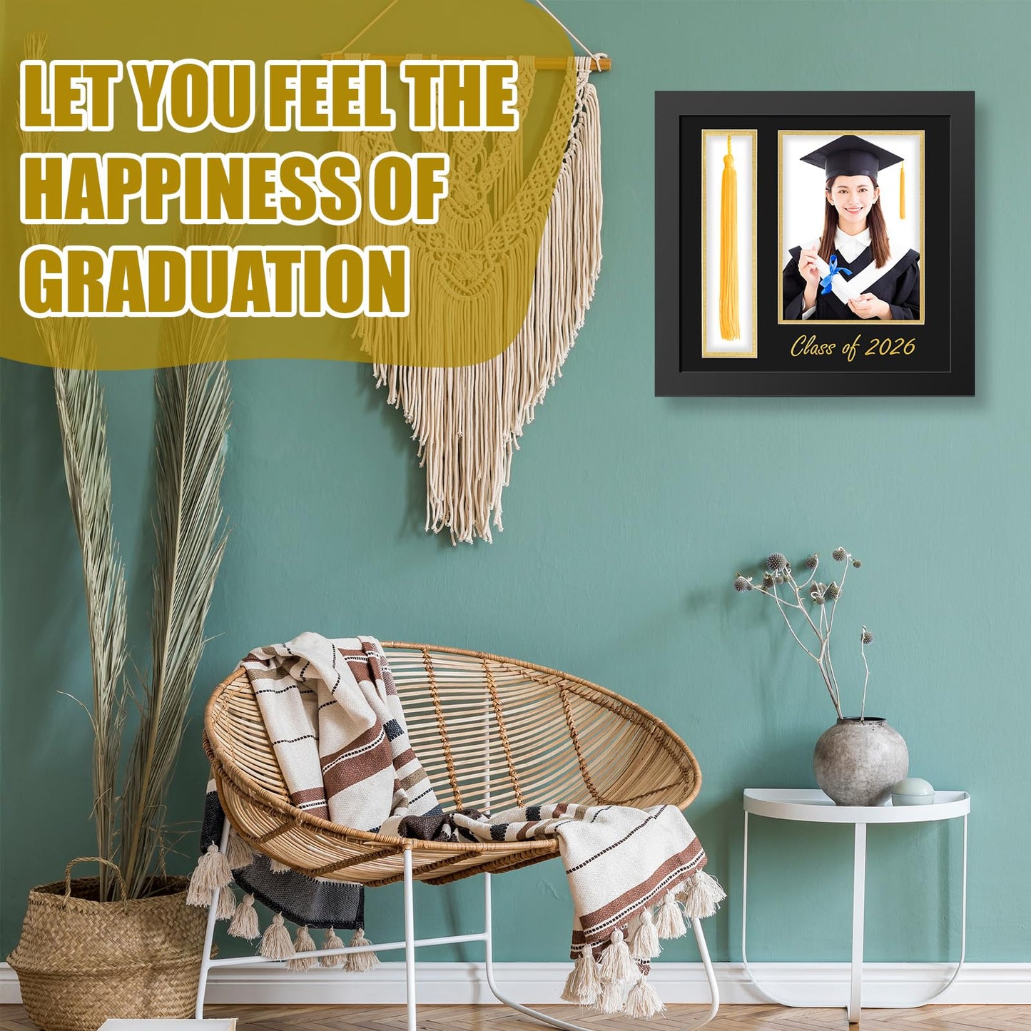 Amyhill Graduation Photo Frame 5×7 Inch with Tassel Holder for Pictures Photo Frame Elegant Black over Gold Double Mat Graduation Party Decorations, Class of 2026 Gift
