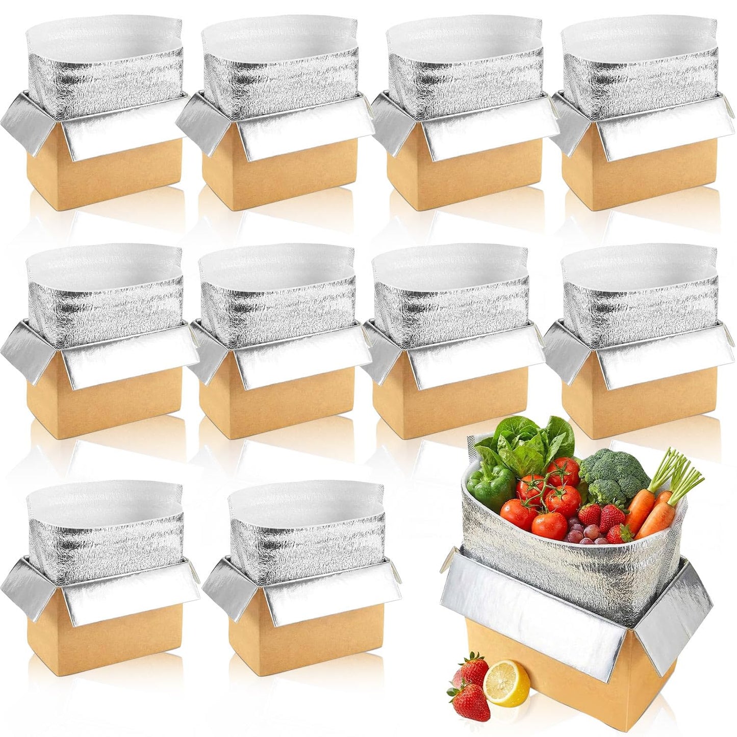 10 Pack Insulated Shipping Box - Cold Shipping Boxes With Foil Liner Bags, Professional Reusable Insulated Shipping Boxes for Frozen Food Suitable for Commercial Delivery And Personal Mailing Needs