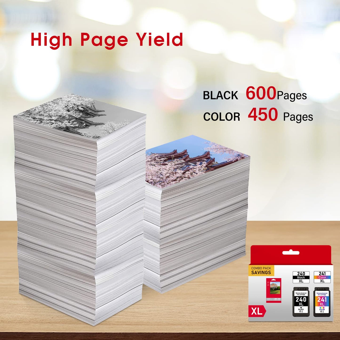 YESINK 240XL 241XL High Yield Ink Cartridges, Replacement for Canon PG-240XL Black CL-241XL Tri-Color Compatible with Canon PIXMA TS5120 MG3620 MG3520 MX452 MX472 Series Printer Combo Pack
