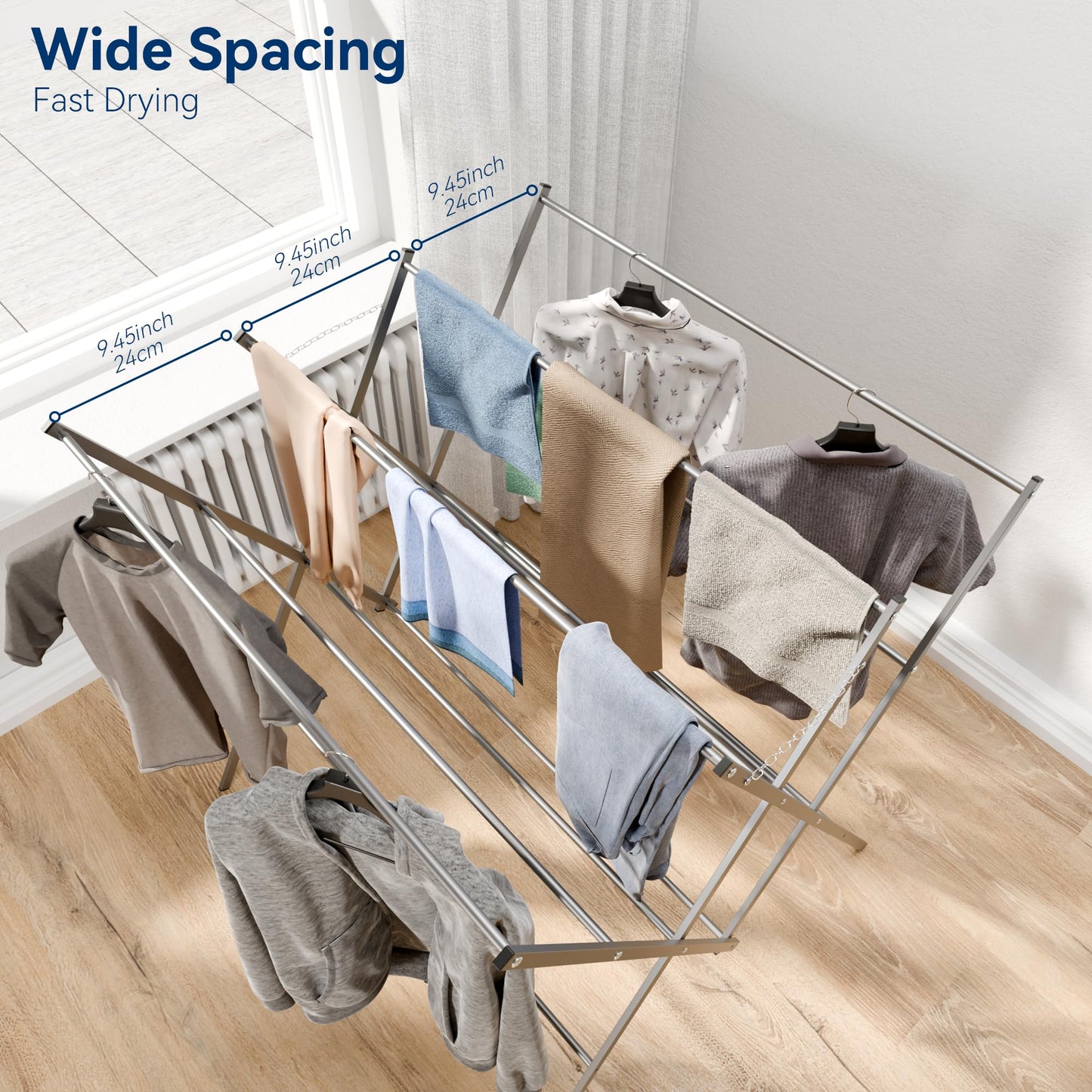 Whitmor Drying Rack Clothing,Large 12 Drying Poles Clothes Drying Rack,Foldable Portable Laundry Drying Rack for Air Drying Clothing,Towel,Delicate Eac for Indoor & Outdoor