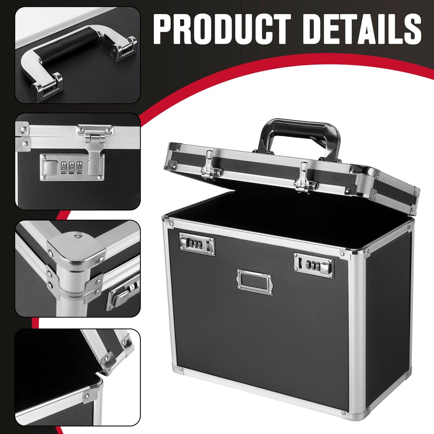 File Organizer Storage Box, Portable Locking Storage Totes - Storage Box with Dual Combination Locks for Filing Office Documents (Black)