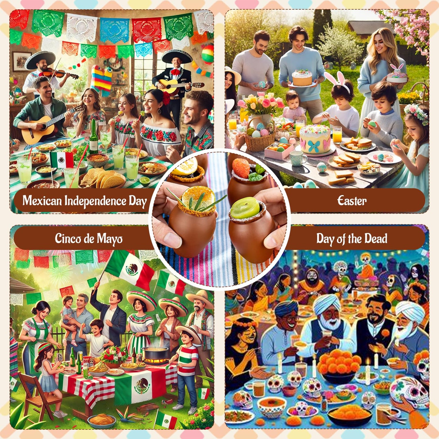 SUN GKOTTA 24Psc 2oz/60ml Cantaritos De Barro Mexicanos,Mini Jarritos De Barro Mexicanos Pottery Cocktail Glasses,Mexican Shot Glasses Taco Tuesday Cups For Celebration,Tequila,Margaritas
