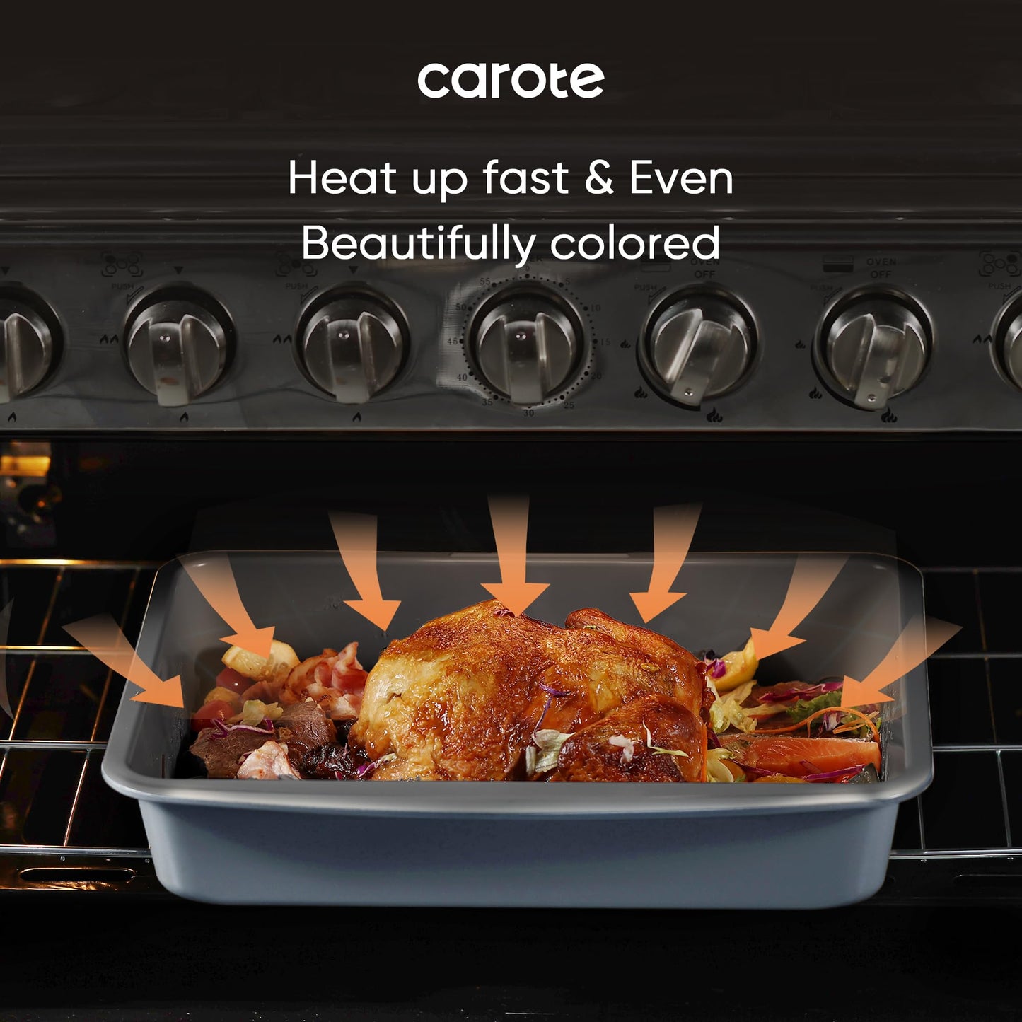 CAROTE 7-Piece Nonstick Stackable Baking Pans Set - Bakeware Sets Including Cookie Sheets for Baking, Muffin Pan, Bread Pan, Cake pan, Loaf Pan, Roasting Pan, Gray & Blue