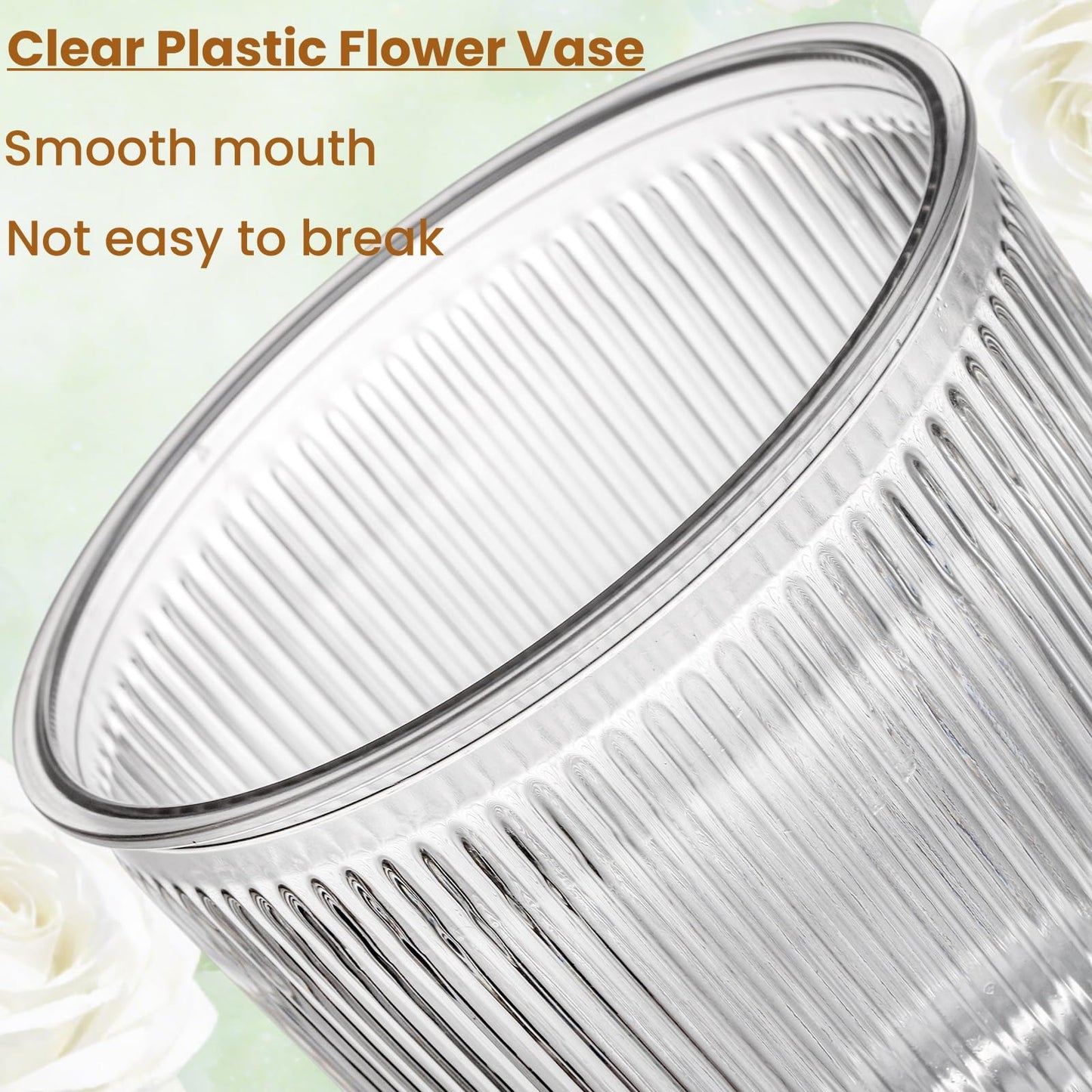 Tlence 12 Pack Clear Plastic Flower Vases, 6.3" Small Ribbed Fluted Glass-Like Vase, Decorative Modern Ripple Hydroponic Plant Vase with Base for Table Centerpieces Home Decor Wedding Decoration