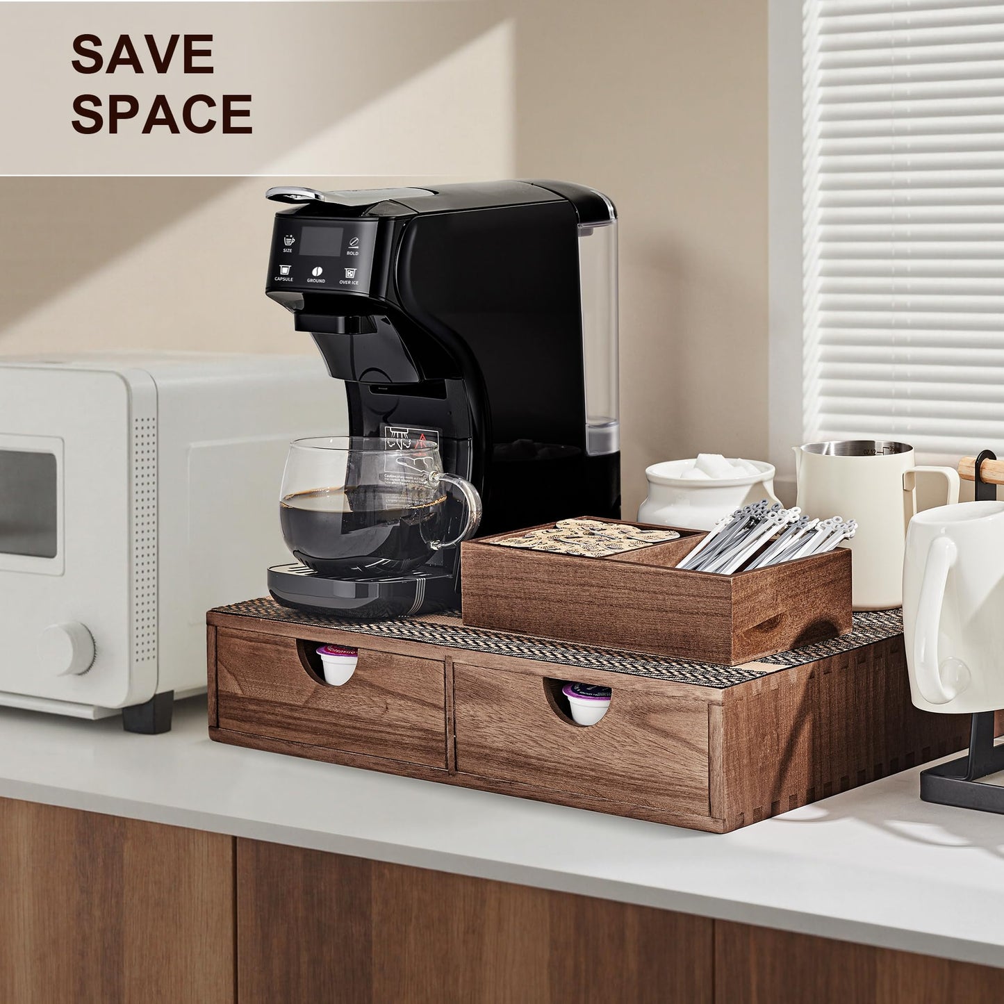SMARTAKE Wooden K Cup Organizer Coffee Pod Storage Box, Coffee Pod Tea Organizer and Storage, K Pod Drawer Coffee Maker Stand, Kcup Holder for Countertop Kitchen Office Coffee Bar, 30 Pod Capacity