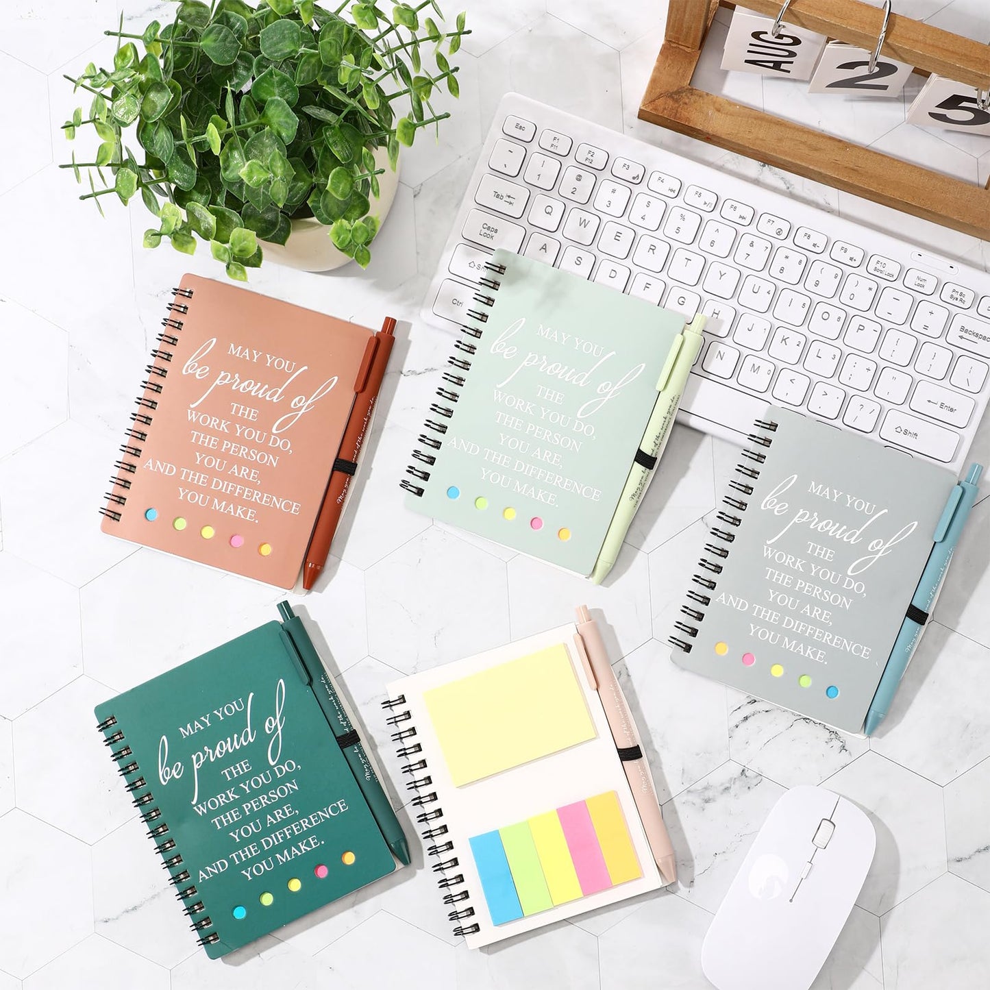 Resurhang 48 Pcs/24 Set End of The Year Teacher Appreciation Gifts Graduation Gift A6 Spiral Notebook with Ballpoint Pen Inspirational Journal for Staff Cna Week Gift(Light Color,May You)
