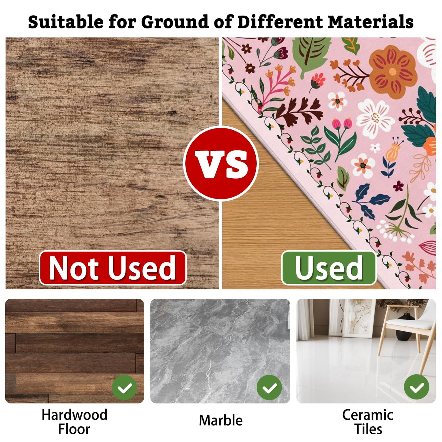 Office Chair Mat for Hardwood & Tile Floor,Boho Floral 36"x48" Computer Chair Mat for Rolling Chairs Carpet,Under Desk Non Slip Gaming Rug,Low-Pile Rubber Backing Large Protector Mat(Pink)