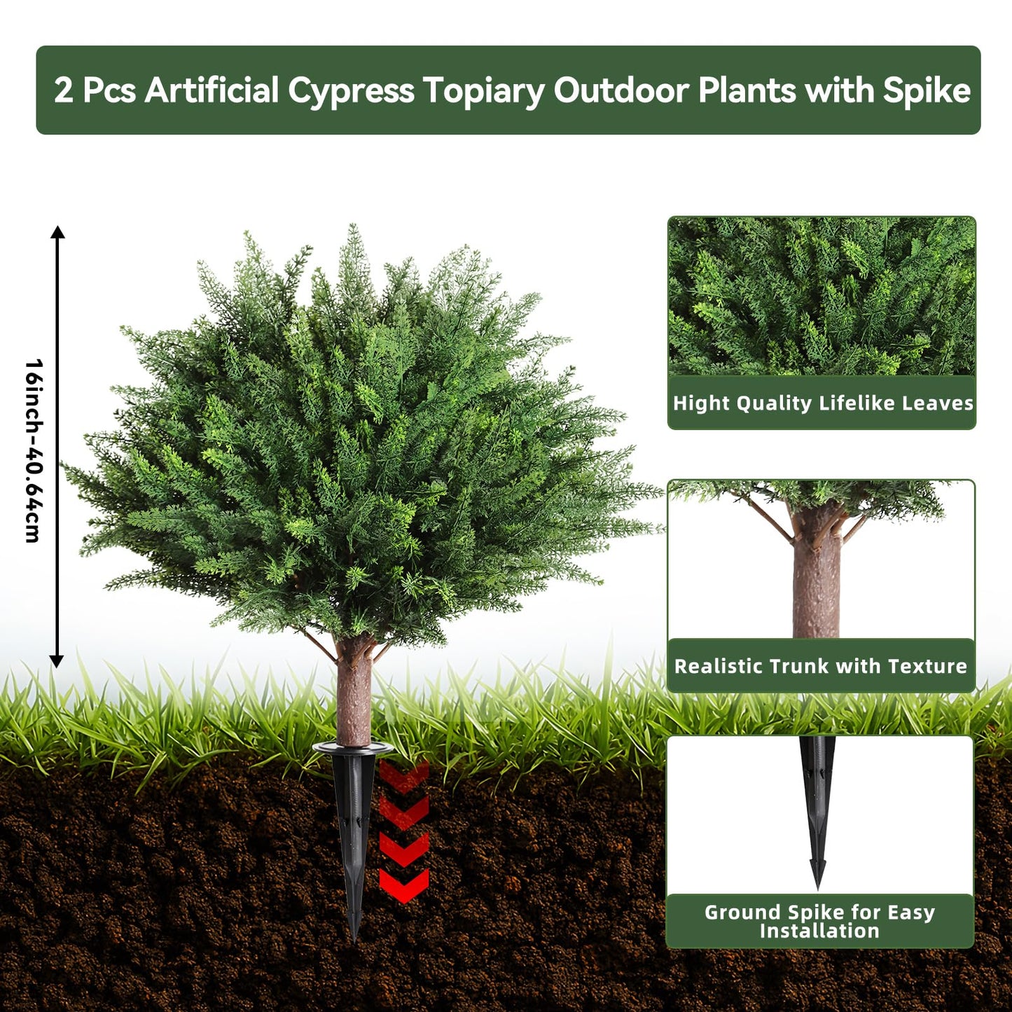 DIAFA Artificial Outdoor Plants 2 Pack Topiary Tree Spikes, UV Resistant Fake Shrubs for Front Door Garden