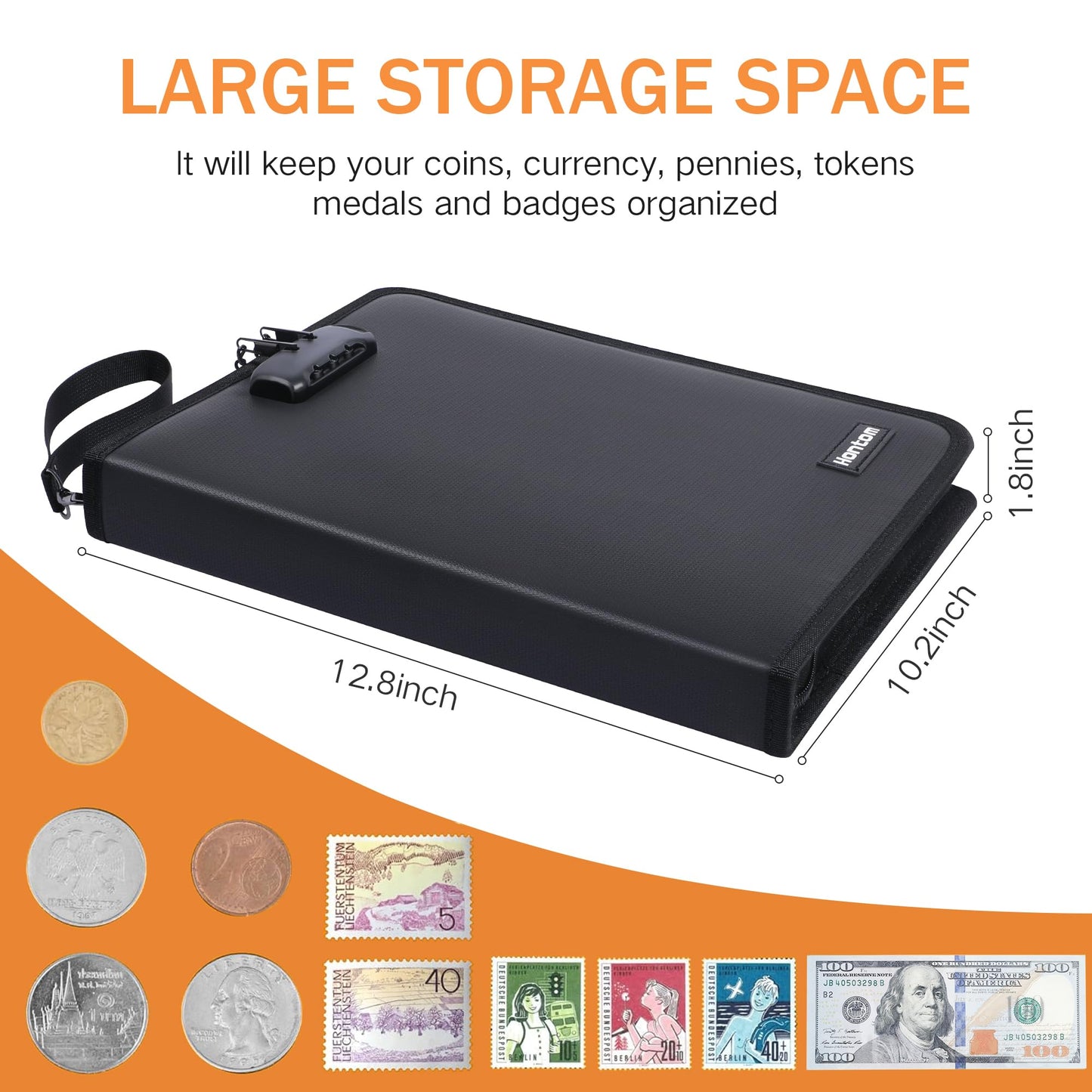 5200℉ Coin Collection Album with Lock, 400 Pockets Fireproof Coin Book & 36 Paper Currency Binder Sleeves, Coin Holder with Aluminum Foil Lining, Collecting Organizer for Pennies,Bill,Stamps,Badges