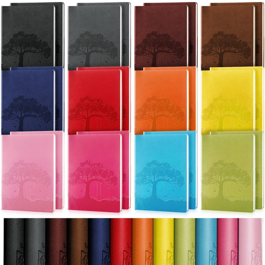 TaoBary A6 PU Leather Journals Notebook Bulk Colorful Tree Life Lined Journal Leather Cover Writing Notebook for Administrative Professionals Nurse Teacher Volunteer 128 Pages(Vintage Color,24 Pcs)