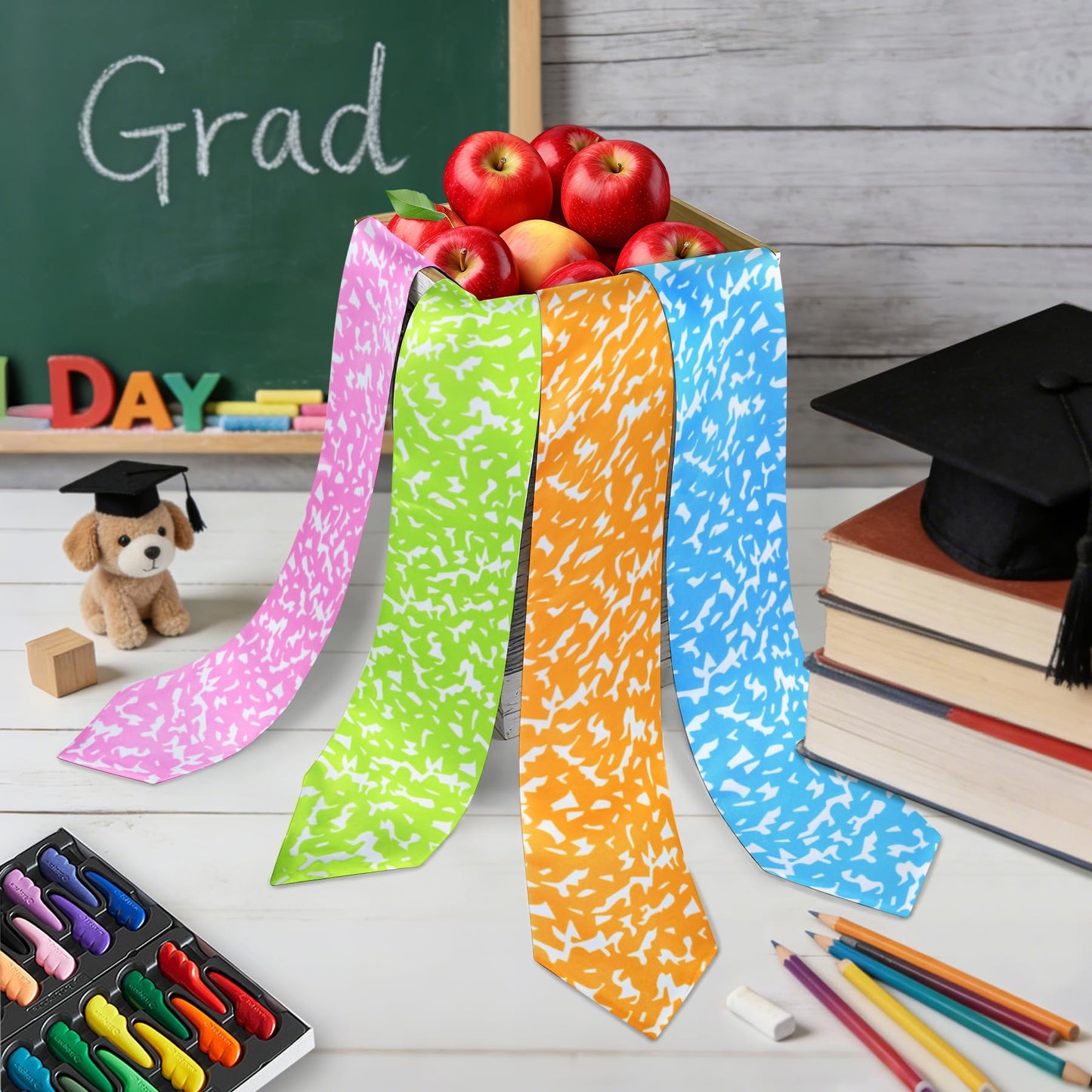 Aartner 12 Pcs Kindergarten Preschool Graduation Stole Class of 2026, Composition Notebook Graduation Satin Sash for Kids DIY Customizable Stole Graduation Gift-Colorful