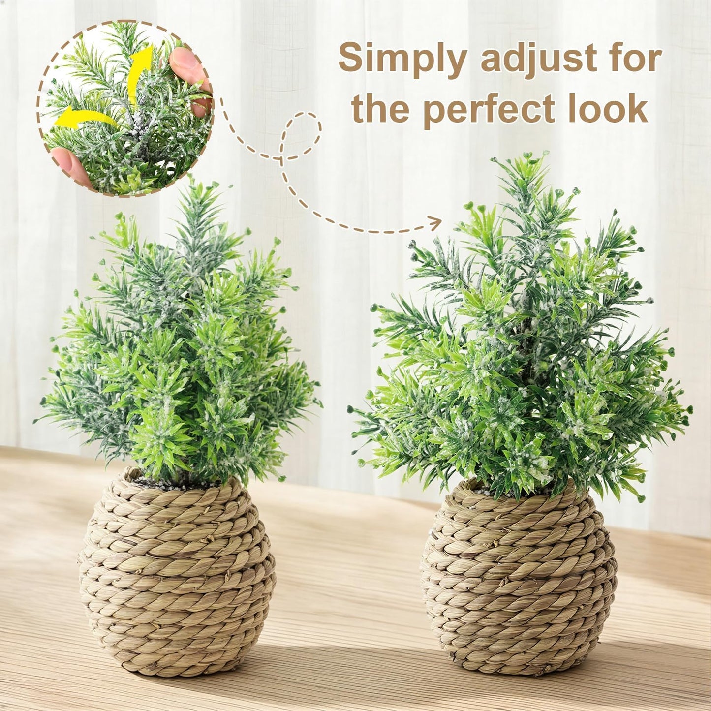 Treory Small Fake Potted Plants: 9 Inches Artificial Plants with Seagrass Handwoven Planters, Indoor Farmhouse Decorations, Eucalyptus Plant for Home Bathroom Office Shelf Tabletop Desk Room Decor