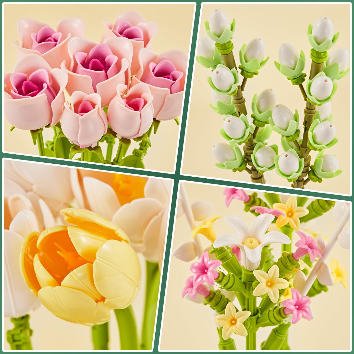 EWED Tulip Rose Flowers Building Sets, Gift for Mothers Day, Flower Bouquet Compatible with Lego Flowers Botanical Collection for Adults Women Girl Girlfriend Birthday Valentine Day Home Office Decor