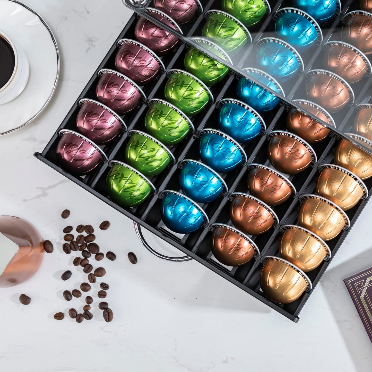 FlagShip for Vertuo Pod Holder Coffee Pod Organizer for Nespresso Pod Storage Glass Top(50 Pods Capacity)