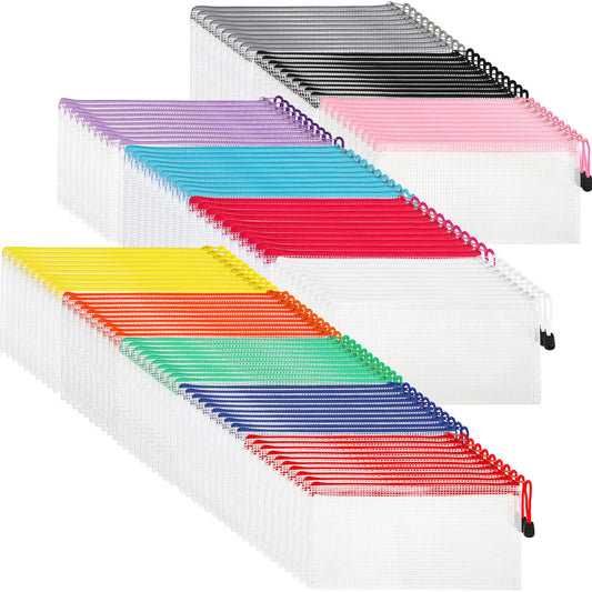 Sherr 120 Pcs Mesh Zipper Pouch A6 Pencil Pouches Bulk Small Clear Mesh Bags with Zipper 9.45'' x 4.53'' Waterproof File Bag Pencil Case for School Office Travel Organization(White)