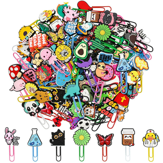 200 PCS Random Paper Clips Metal Paperclip Large Size Paper Clip Cute Bookmark Colorful Office Supplies Bookmark Clamp Desk Accessories Stationery Gifts