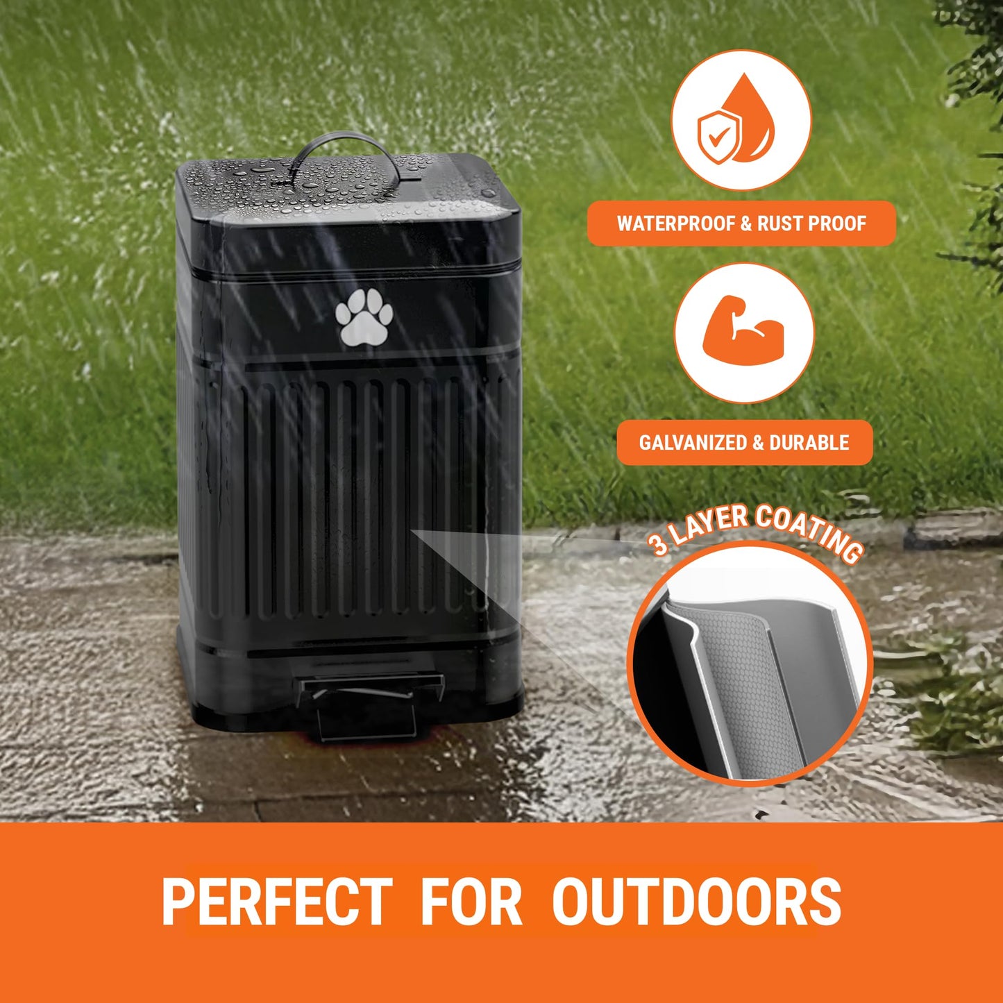 Pupzle Small Dog Poop Trash Can Outside, 1.3 Gal Metal Dog Waste Trash Can, Small Poop Bucket Outdoor with Lid, Poo Container Bin Waterproof Backyard Odor Control, 30 Bags (Black)