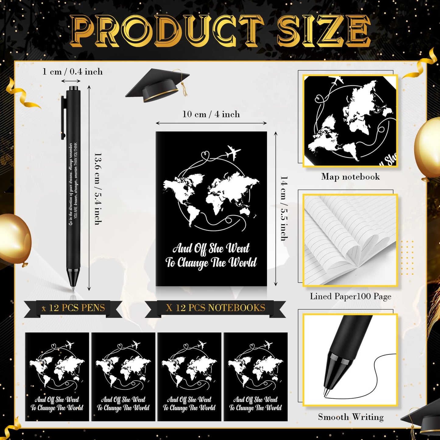 AmazingSpark 72 Pcs Class of 2026 Graduation Gift Set 13.5 oz Graduation Plastic Cups Bulk with Lids Straws Inspirational Notebooks Motivational Pens Gift for Congrats Grad Party Favors Supplies