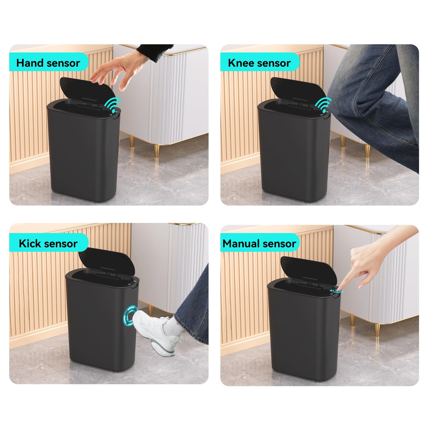 LJIACLEA 5 Gallon Motion Sensor Bathroom Trash Can Automatic Garbage Cans with Lid Touchless Smart Slim Plastic Trash Bin for Kitchen, Bedroom, Toilet, Office, Living Room
