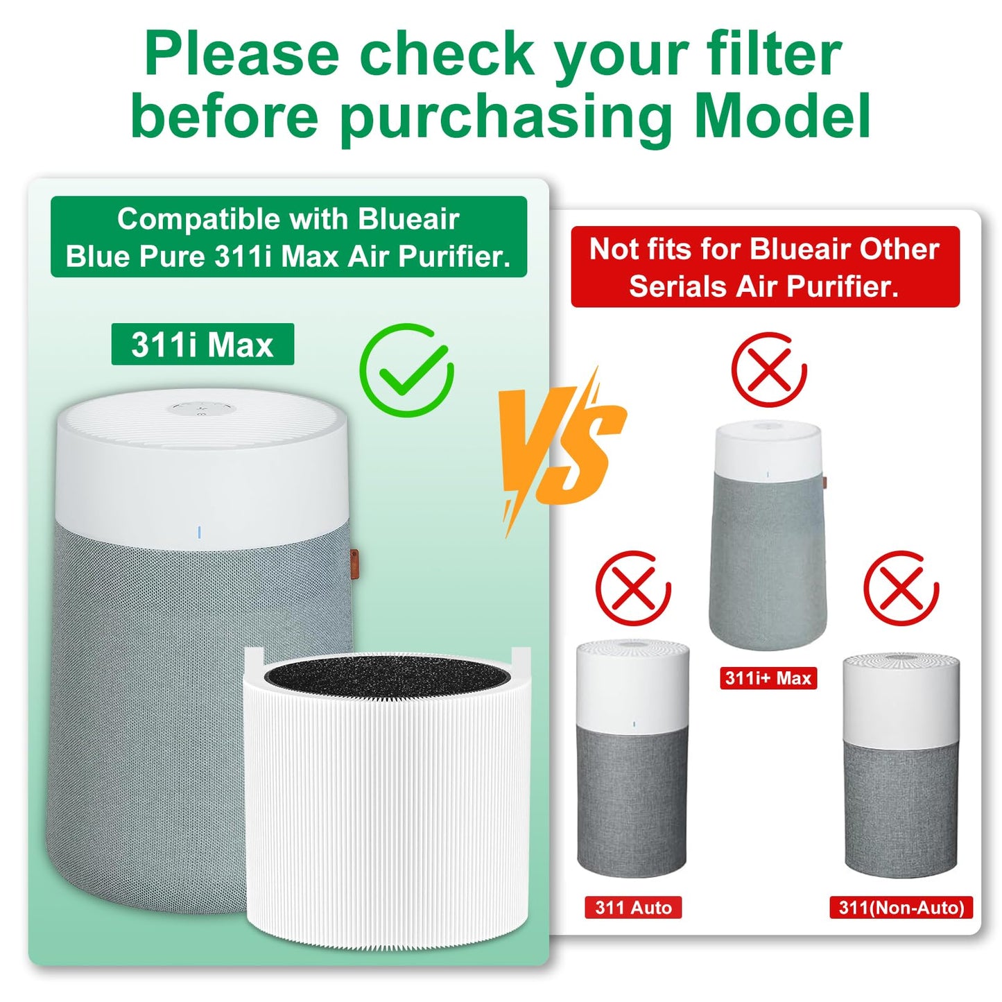 𝟑𝟏𝟏𝐢 𝐌𝐚𝐱 Replacement Filter Compatible for Blueair Blue Pure 𝟑𝟏𝟏𝐢 𝐌𝐚𝐱, Dust Filter&Odor Smoke Activated Carbon Filter, # 𝐅𝟑𝐌𝐀𝐗(𝐍𝐨𝐭 𝐟𝐨𝐫 𝟑𝟏𝟏𝐢+ M𝐚𝐱/𝟑𝟏𝟏/𝟑𝟏𝟏 𝐀𝐮𝐭𝐨)
