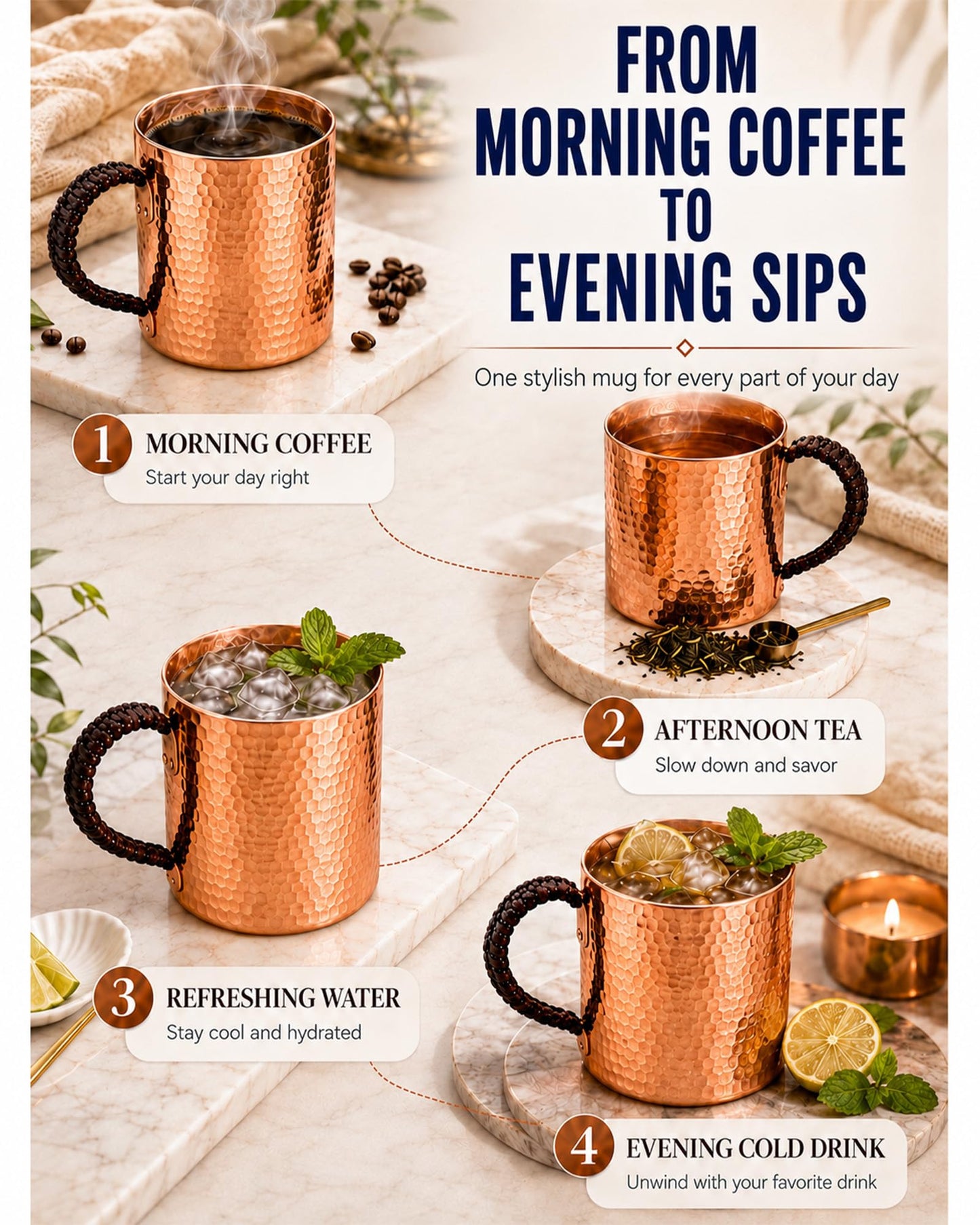 CigeZaus 18.6oz Pure Copper Mug with Lid – Hand-Hammered Solid Copper Tumbler for Drinking Water, Detox & Wellness – Ayurvedic Gift for Yoga, Meditation, or Camping