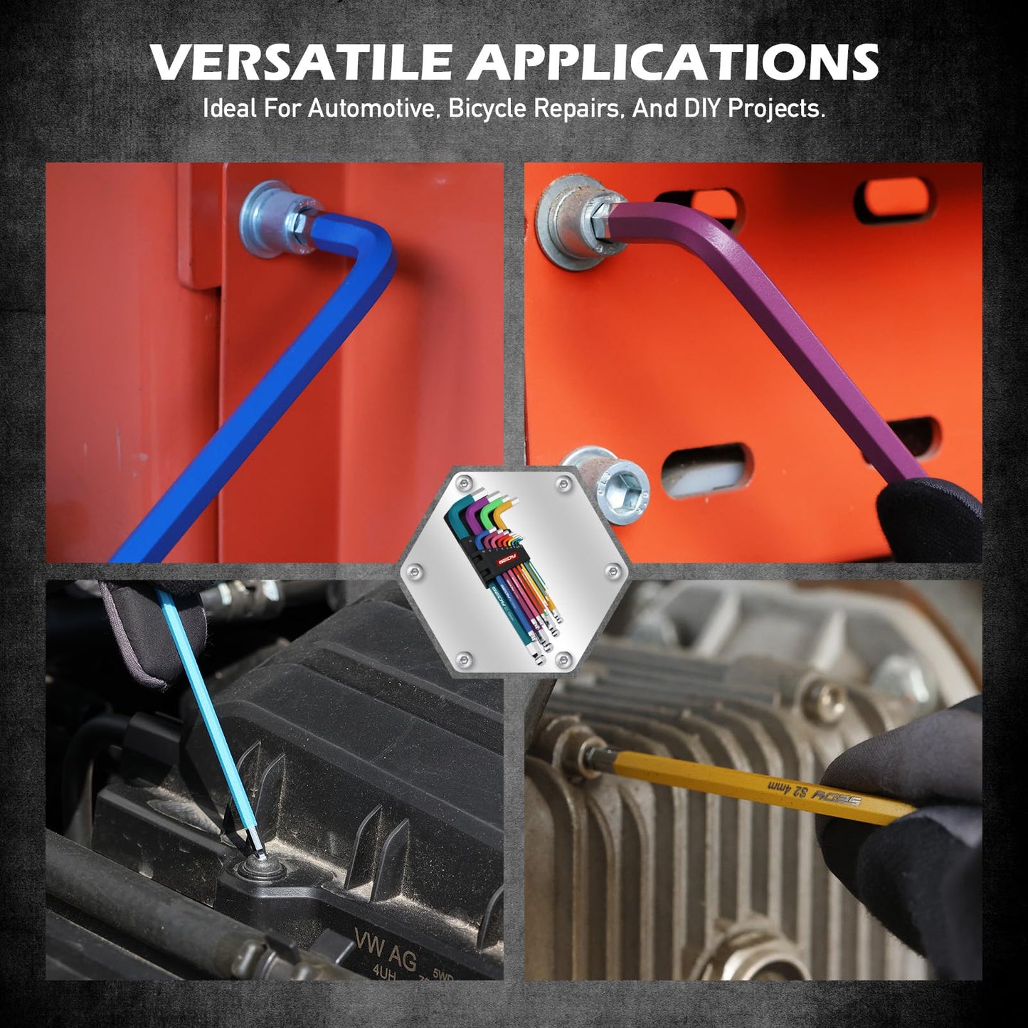 13-Piece Color Coding Jumbo Ball End Long Arm Hex-Key Large Allen Wrench Set, Metric (2-19MM) Anti-Slip Long Ball End Hex Wrench Set, Chrome Vanadium Steel, for Automotive, Bicycle Repairs and DIY