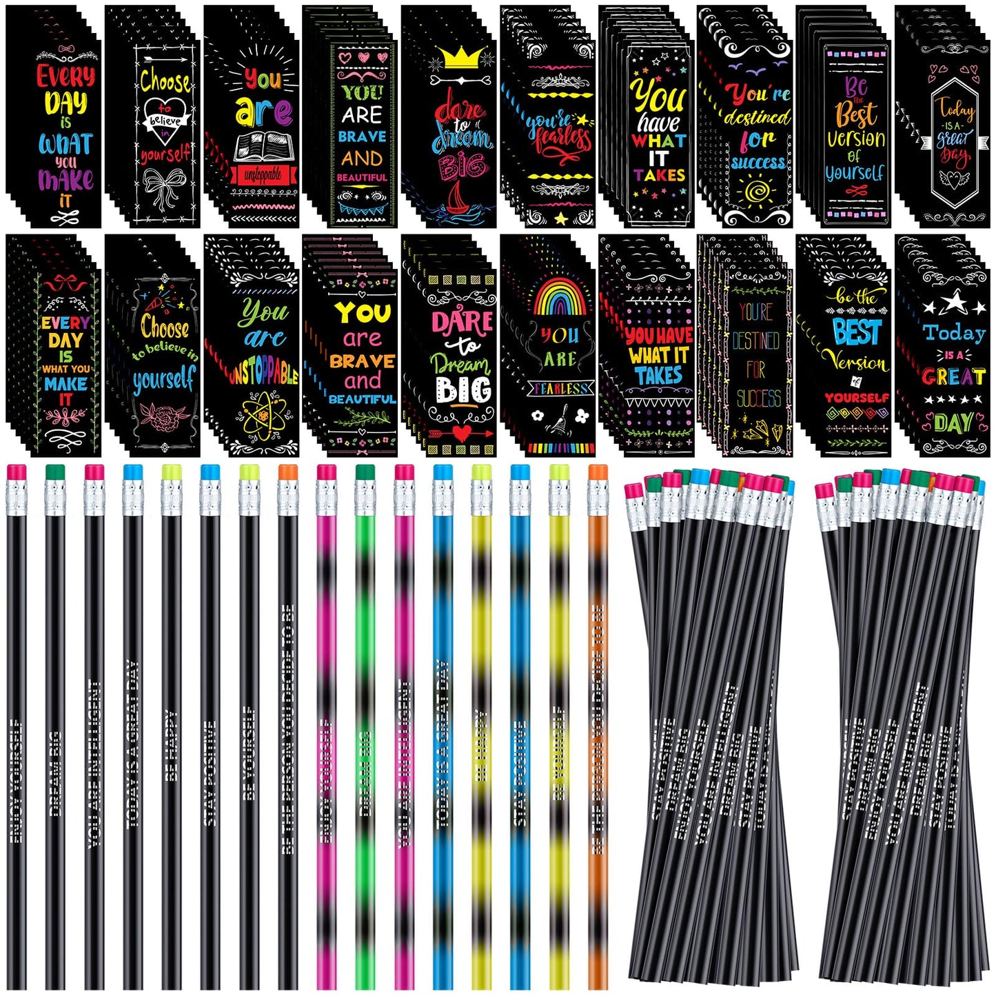 240 Pcs/120 Set Inspirational Pencil Bookmark Gift Motivational Bookmark Thermochromic Color Changing Pencil Back to School Supplies End of The Year Gift Student Reading Classroom Teacher Reward