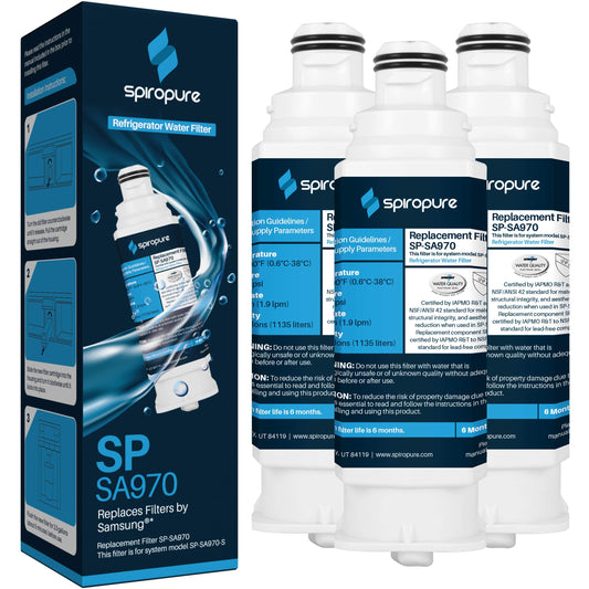 SpiroPure SP-SA970 NSF Certified Refrigerator Water Filter Replacement HAF-QIN, DA97-17376B, HAF-QIN/EXP, DA97-08006C, AQF-DA97-17376B, DA97-08007C, HAF QINS (3 Pack)