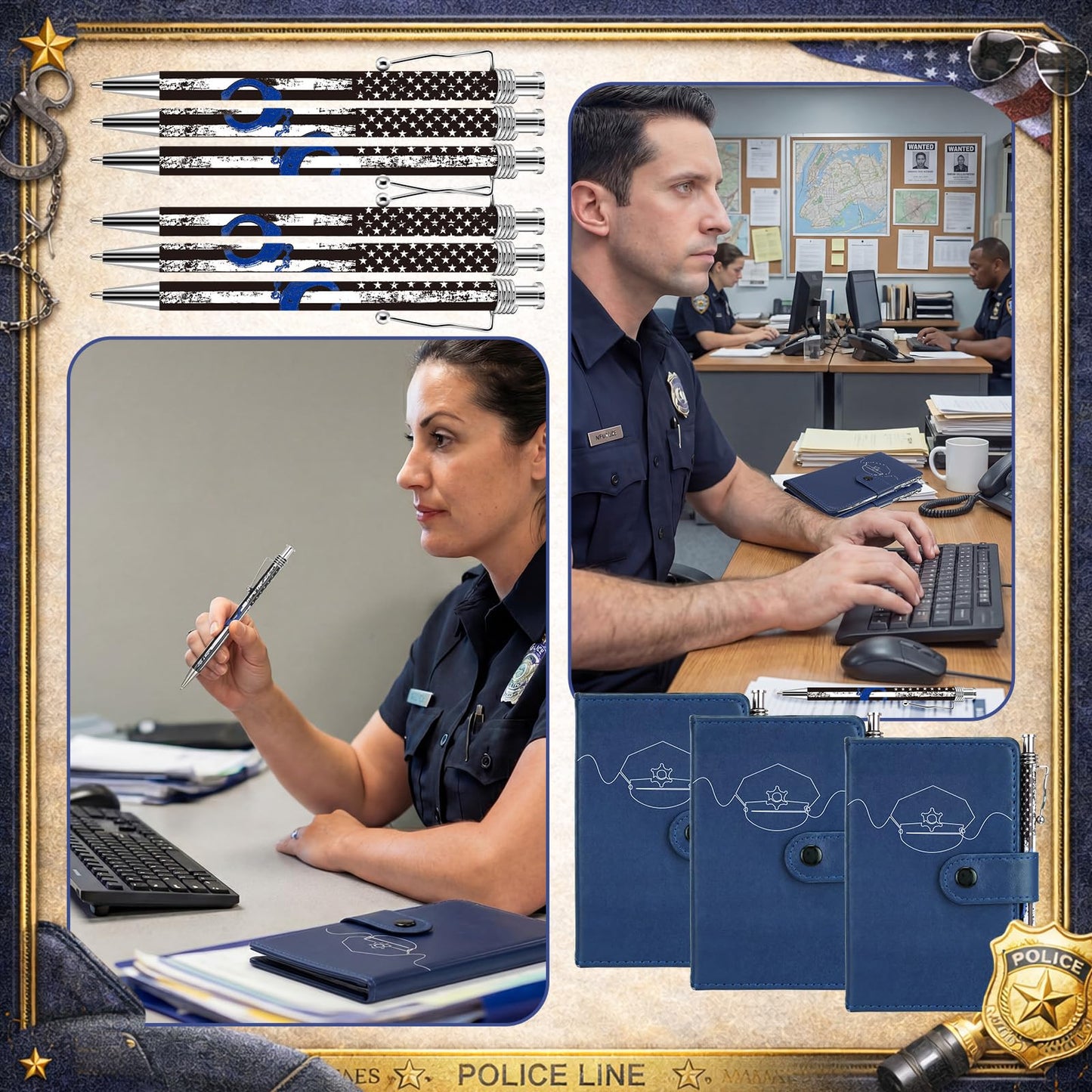 Ctosree 20 Sets Police Gifts Pocket Leather Notebooks with Handcuff Pens for Police Academy Graduation Gifts Appreciation Week Law Enforcement Officer Supplies Accessories