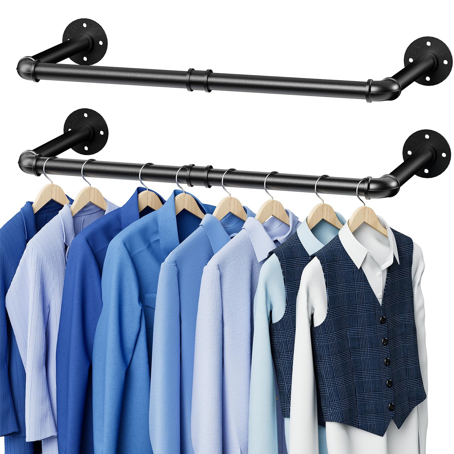 Abiglifty Wall Mounted Clothes Rack 38.4 Inch, 2 Pack Industrial Pipe Clothing Rack, Black Wall Clothing Rack, Multi-Purpose Clothing Hanging Rod for Closet