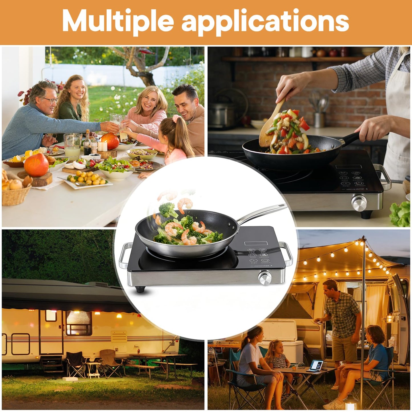 Daoseolo 1800W Portable Electric Stove 4-Hour Timer Electric Heating Plate Surface Touch and Knob Controls 12-Level Power Temperature Adjustment Compatible with All Flat-Bottom Cookware
