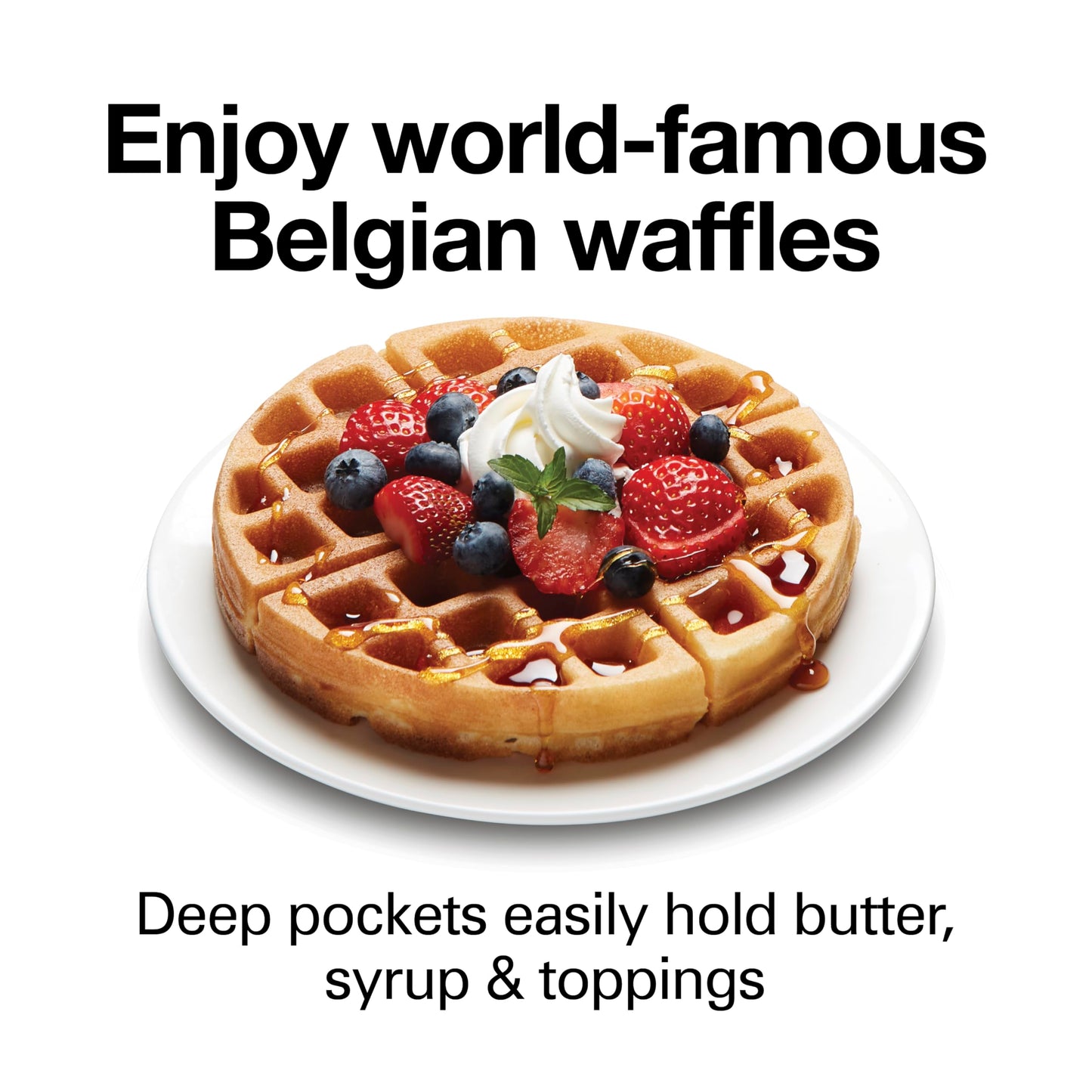 Proctor Silex Belgian Waffle Maker with Nonstick Plates, Single Flip, Cool-Touch Handle and Removable Drip Tray for Easy Cleanup Black (26090PS)