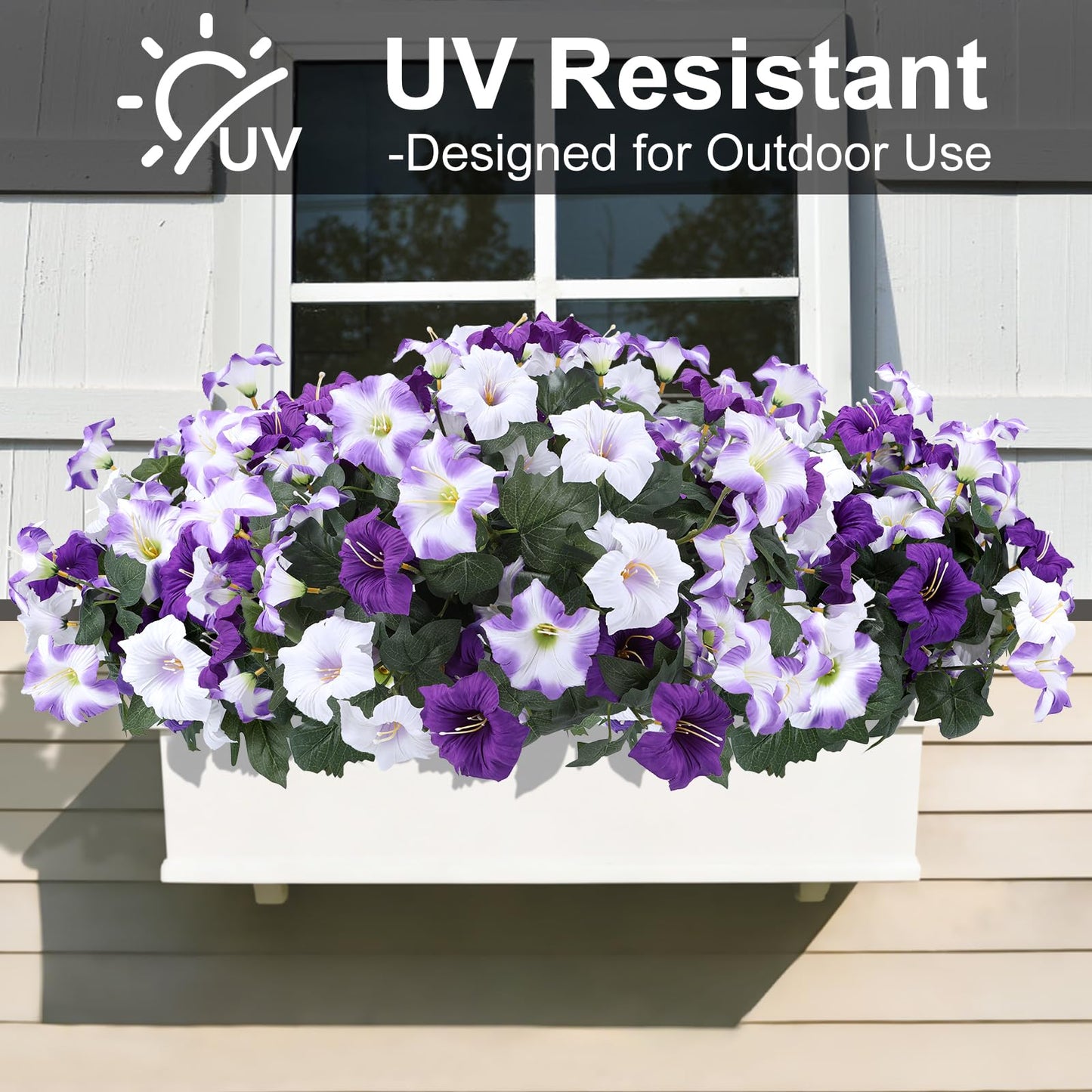 Geegoods Artificial Flowers Plants for Outdoors, 8 Bundles UV Resistant Fake Faux Petunias for Outdoor Planters Patio Front Porch Balcony Garden Decor