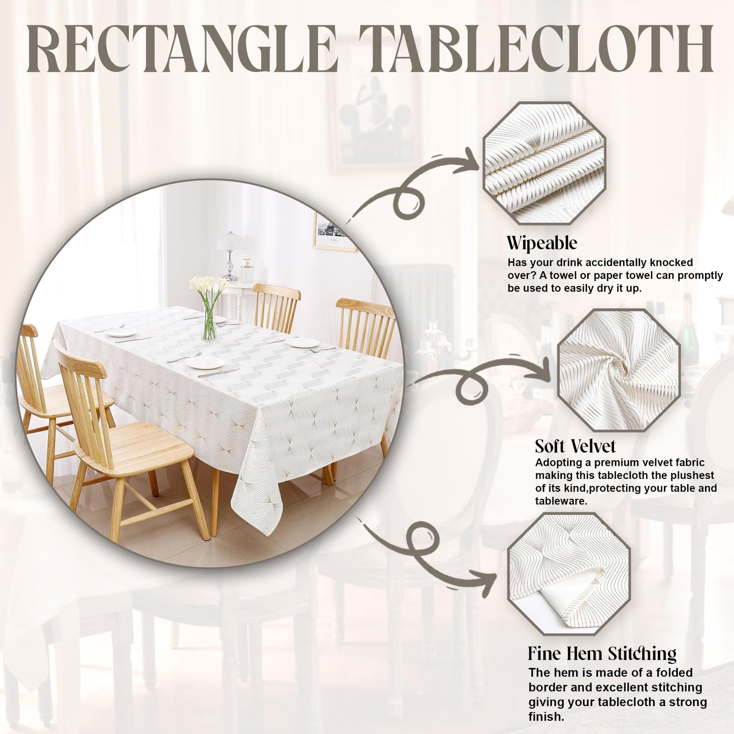 Majestic Giftware Velvet Tablecloths for Rectangle Tables | (70/144) - TC1408 Gold Infinity Print Hem Stitch Dining Table Cover | Decorative Washable Rectangle Tablecloth for Kitchen, Dinning, Party