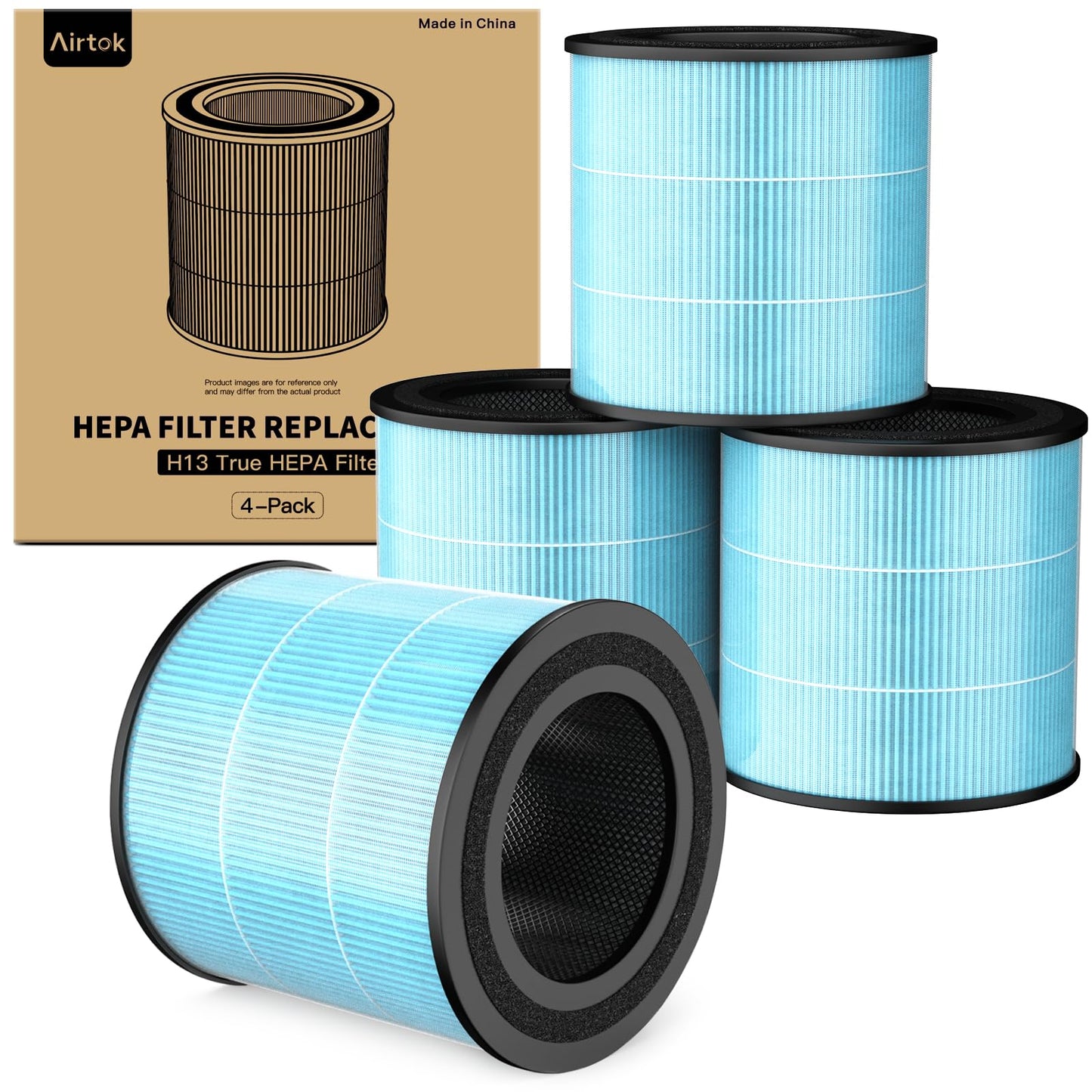AIRTOK Air Purifier AP0601 Replacement Filters, 4-IN-1 High-efficiency HEPA Filter. (4 Pack）