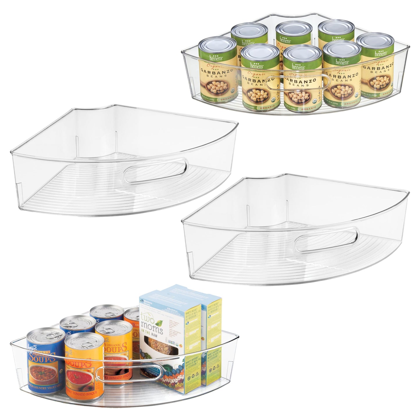 iDesign Clear Plastic 1/4 Wedge Bin for Corner Lazy Susan Cabinet, Kitchen Cabinet Organizer, 4-Pack
