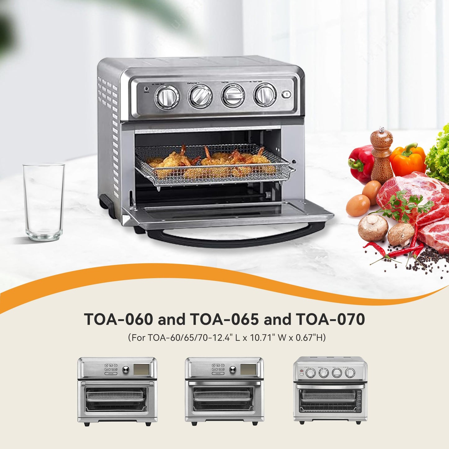 Stainless Steel Air Fryer Basket and Tray,Compatible with Cuisinart Airfryer TOA-060 and TOA-065 (with Cuisinart Airfryer TOA-060 and TOA-065 2 PCS)