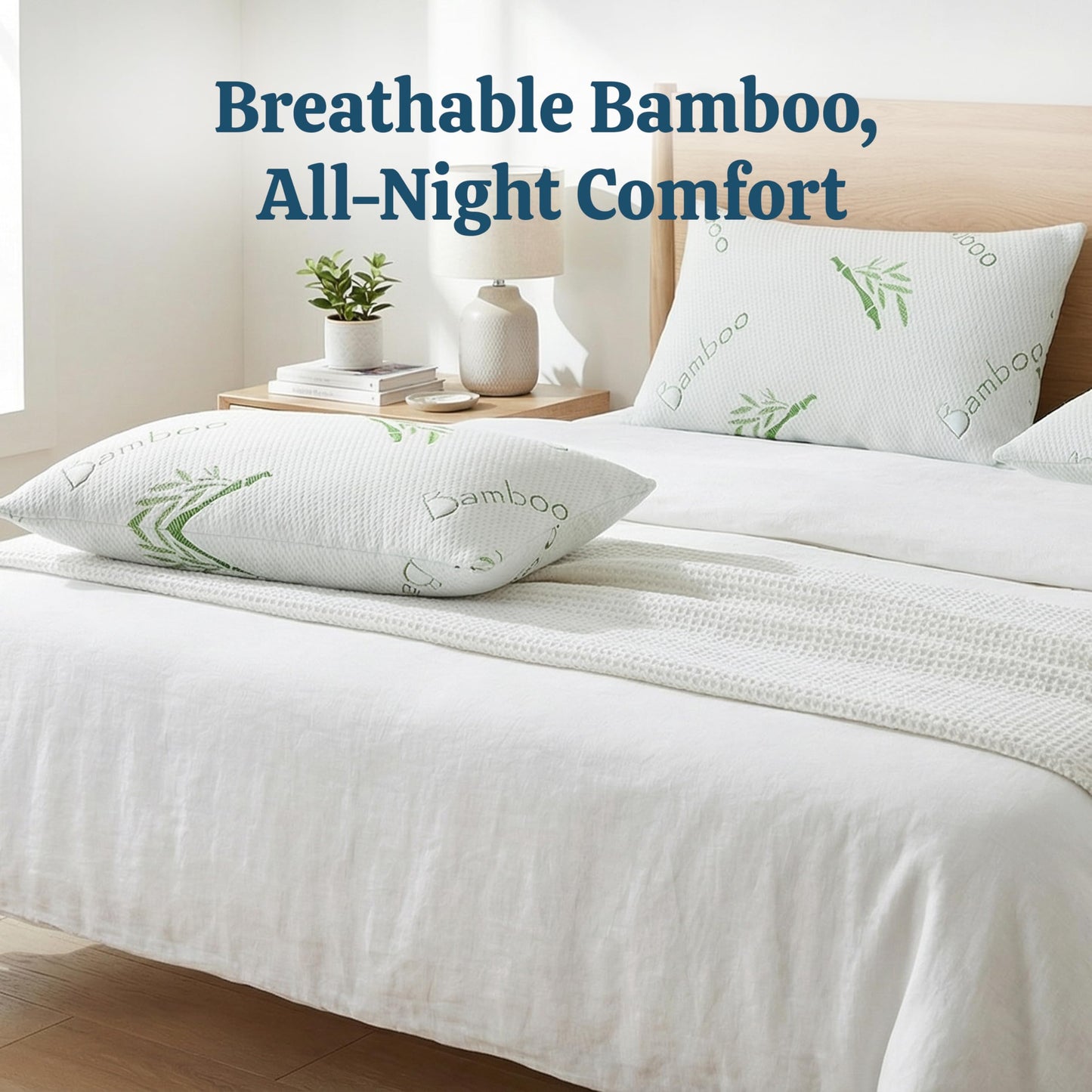 OMEO 2 Pack Standard Size Rayon Derived from Bamboo Pillow for Sleeping Shredded Memory Foam Bed Pillows for Side, Back and Stomach Sleepers, Soft, Cooling, Adjustable and Washable Cover 20" x 26"