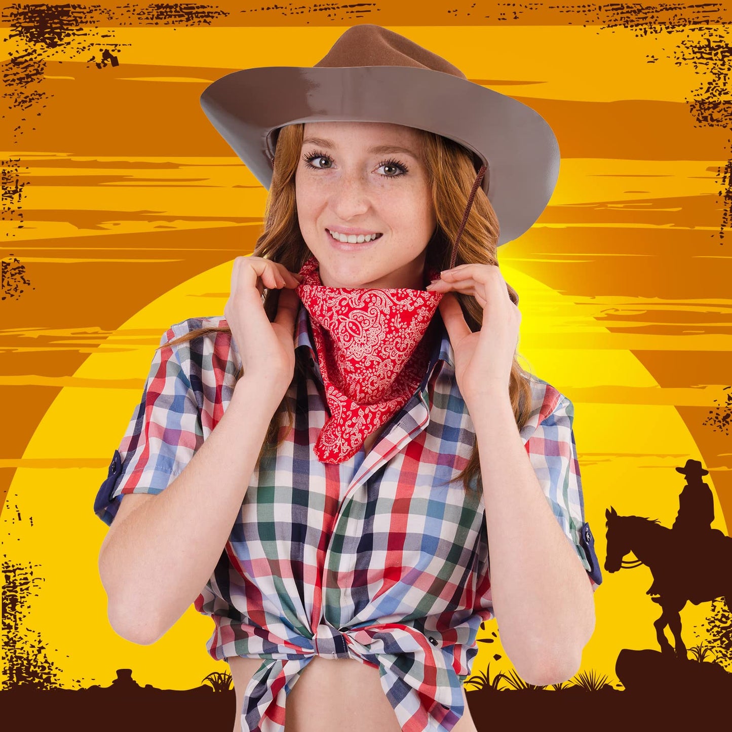 Mepase 24 Pieces Cowboy Hats Bulk Felt Western Party Wide Brimmed Cowgirl Hats Set for Adults Men Women Costume Party (Brown)