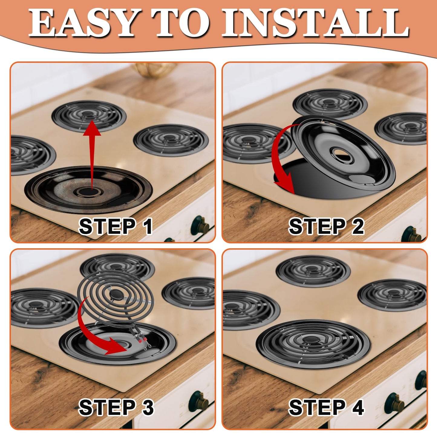 W10290350 W10290353 Black Porcelain Burner Drip Pan Bowls & MP22YA Electric Range Burner Element Unit Set by Cenipar-Compatible with Whirl-pool Frigi-daire Ama-na Range Oven/Stove