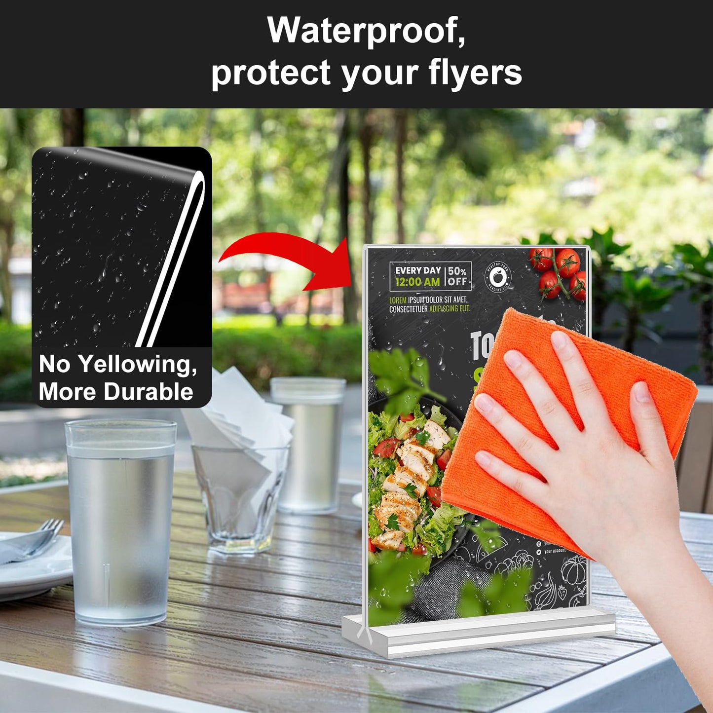 dulvus Acrylic Sign Holder 5x7 Inches 24 Pack, Double Sided Clear Display Stand Table Top Sign Paper Holder, Vertical Menu Flyer Holder, Plastic Sign Frame for Stores, Restaurants, Hotels, Office