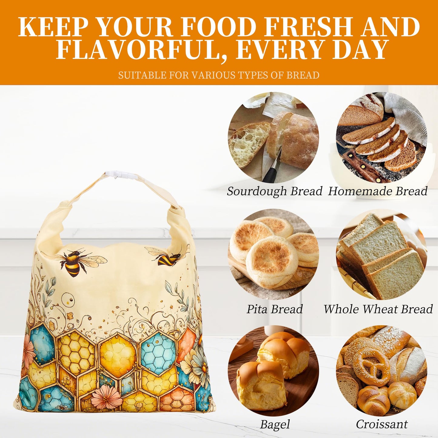 Beeswax Bread Bags for Homemade Sourdough, 2 Pack Reusable Natural Cotton Large Bees Wax Bag Food Storage Bags to Keep Fresh