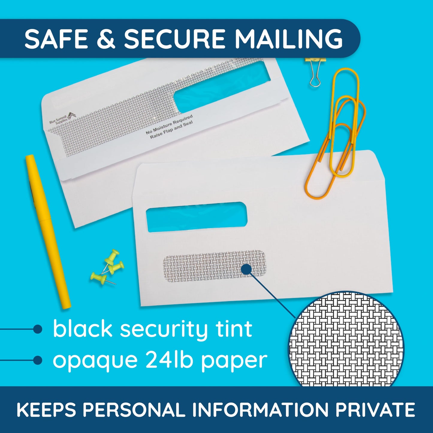 500 No. 8 Flip and Seal Double Window Security Check Envelopes - Designed for Quickbooks Printed Checks - Number 8 Size 3 5/8 Inch x 8 11/16 Inch