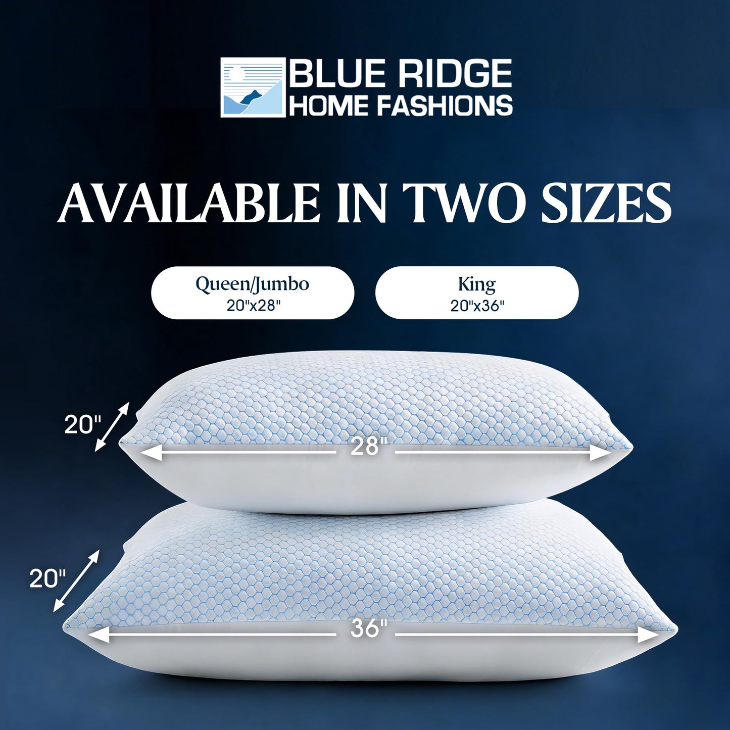 Blue Ridge Home Fashions Cooling Pillows Queen Size Set of 2, Dual-Sided Cooling & Breathable Cotton Design, Down Alternative Pillows for Hot Sleepers, Soft Support for Side, Back & Stomach Sleeping