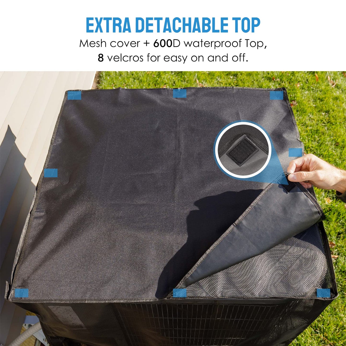 Joiish Air Conditioner Cover for Outside Units, 32" x 32" x 36" Mesh Cover with 600D Detachable Waterproof Top, All Seasons Outdoor Central AC Protector Against Leaves, Weeds, Cottonwood and Debris