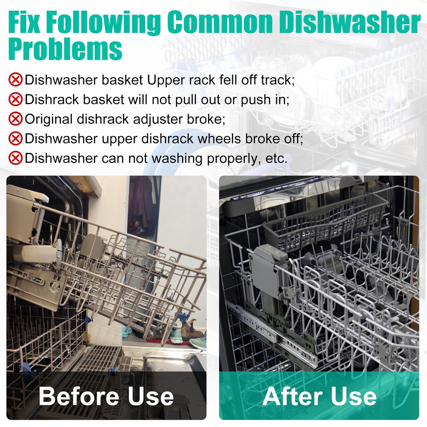 Upgraded W10350375 Dishwasher Top Rack Adjuster Parts & W10588164 W10588165 Dishwasher Rack Adjuster Housing for Whirlpool WDT730PAHZ0, WDT750SAHZ0, Fit Kenmore Kitchenaid Dishwasher Parts Upper Rack